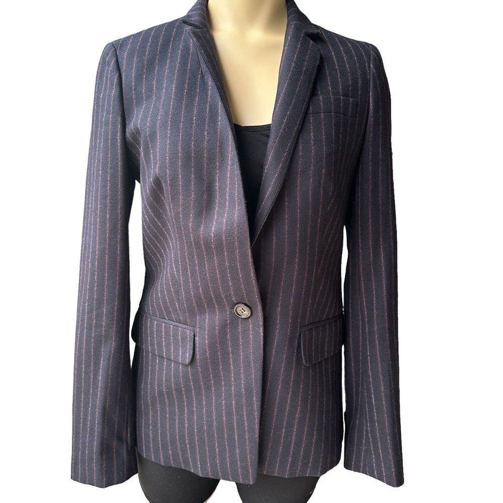 J Crew Jacket Blazer Women's Size 2 Black Pinstripe Single Button Flap Pocket‎
